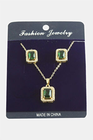 Dikdörtgen Zirkon Taşlı Set Kolye