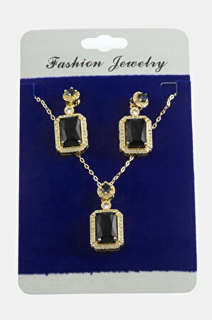 Dikdörtgen Zirkon Taşlı Set Kolye