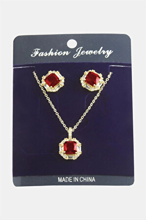 Kare Zirkon Taşlı Set Kolye