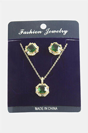 Kare Zirkon Taşlı Set Kolye