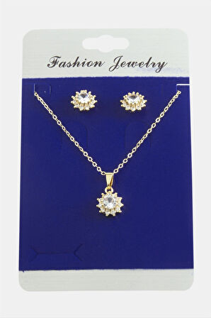 Çiçek Zirkon Taşlı Set Kolye