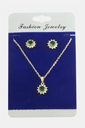 Çiçek Zirkon Taşlı Set Kolye