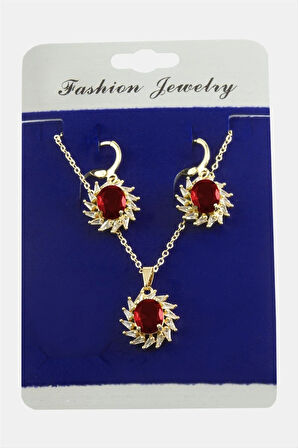 Dikdörtgen Zirkon Taşlı Set Kolye