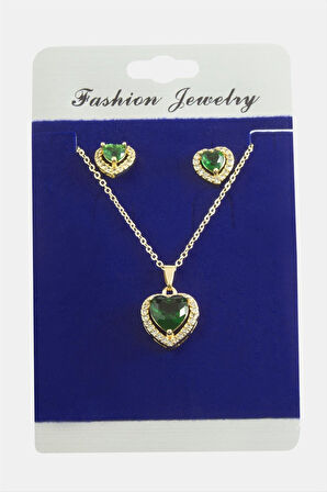 Kalp Zirkon Taşlı Set Kolye