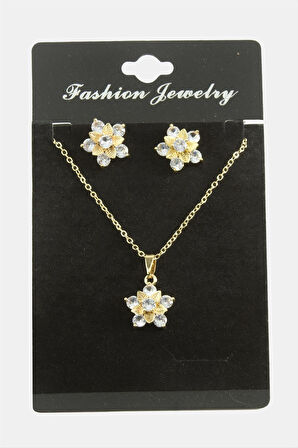 Çiçek Zirkon Taşlı Set Kolye