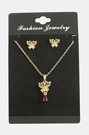 Kelebek Zirkon Taşlı Set Kolye