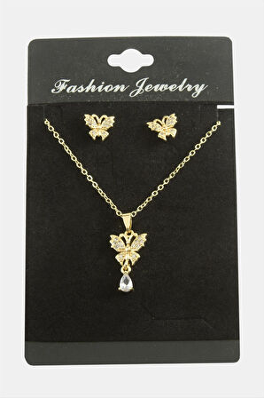 Kelebek Zirkon Taşlı Set Kolye