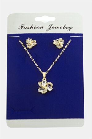 Çiçek Damla Zirkon Taşlı Set Kolye