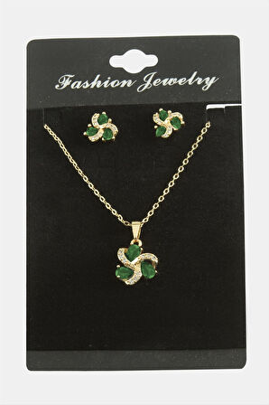 Çiçek Damla Zirkon Taşlı Set Kolye