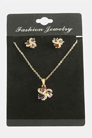 Çiçek Damla Zirkon Taşlı Set Kolye