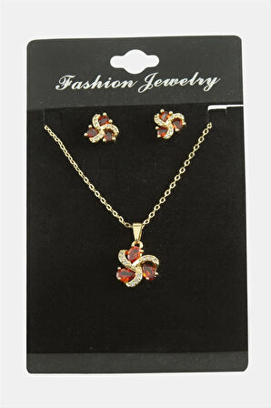 Çiçek Damla Zirkon Taşlı Set Kolye