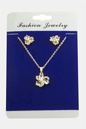Çiçek Damla Zirkon Taşlı Set Kolye