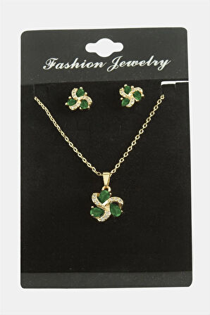 Çiçek Damla Zirkon Taşlı Set Kolye