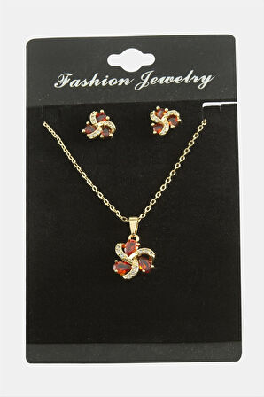 Çiçek Damla Zirkon Taşlı Set Kolye