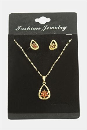 Oval Kartanesi Zirkon Taşlı Set Kolye