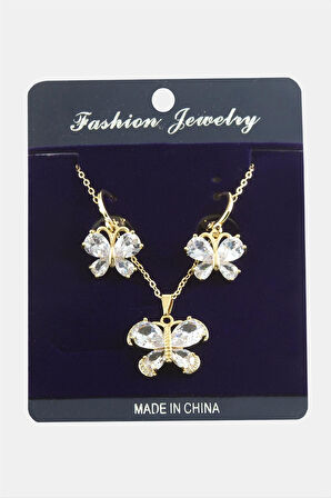 Kelebek Zirkon Taşlı Set Kolye