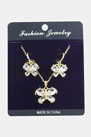 Kelebek Zirkon Taşlı Set Kolye