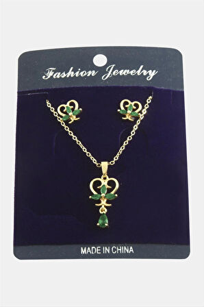 Kalp Zirkon Taşlı Set Kolye