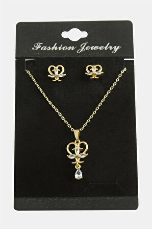 Kalp Zirkon Taşlı Set Kolye