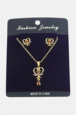 Kalp Zirkon Taşlı Set Kolye