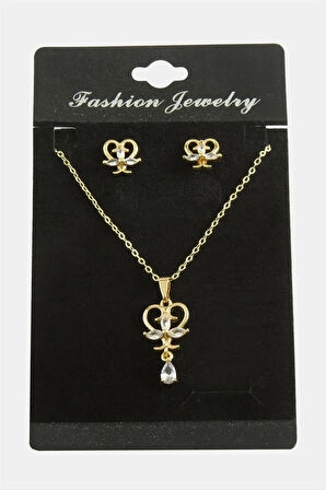 Kalp Zirkon Taşlı Set Kolye