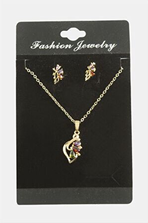 Çiçek Zirkon Taşlı Set Kolye