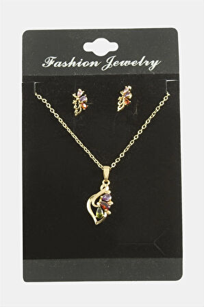 Çiçek Zirkon Taşlı Set Kolye