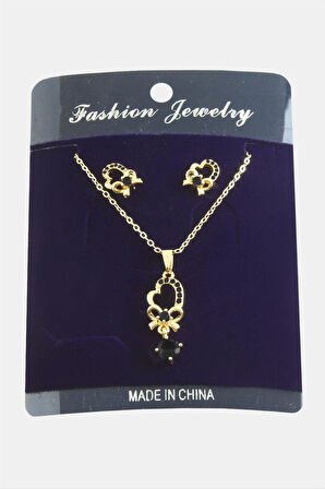 Kalp Fiyong Zirkon Taşlı Set Kolye