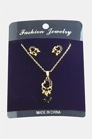 Kalp Fiyong Zirkon Taşlı Set Kolye