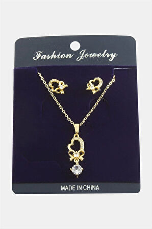 Kalp Fiyong Zirkon Taşlı Set Kolye