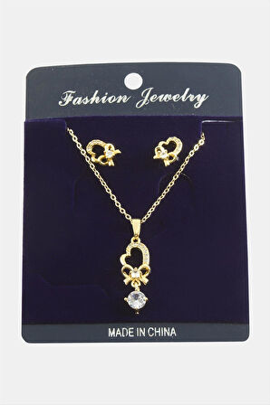 Kalp Fiyong Zirkon Taşlı Set Kolye