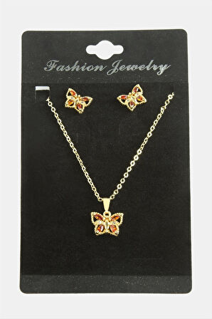 Kelebek Zirkon Taşlı Set Kolye