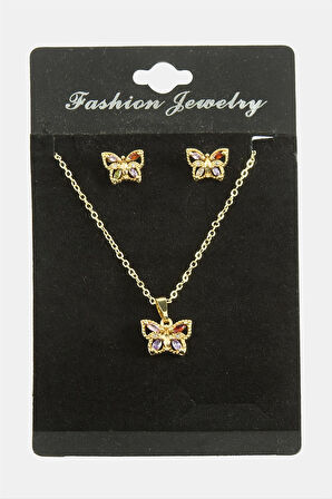 Kelebek Zirkon Taşlı Set Kolye