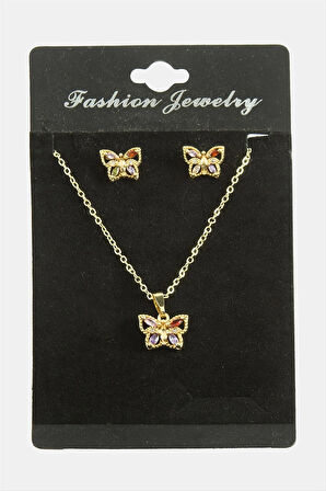 Kelebek Zirkon Taşlı Set Kolye