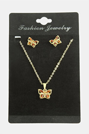 Kelebek Zirkon Taşlı Set Kolye