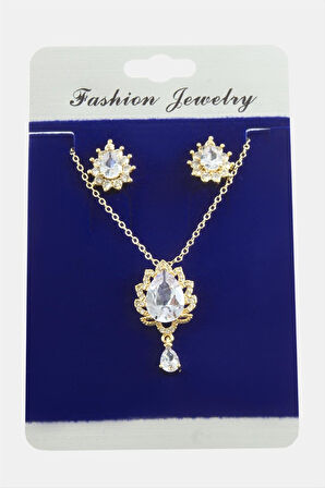 Oval Zirkon Taşlı Set Kolye
