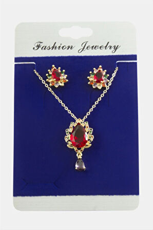 Oval Zirkon Taşlı Set Kolye