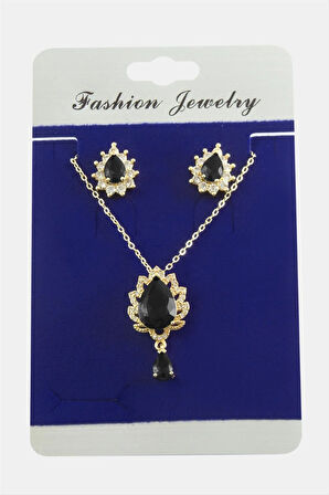 Oval Zirkon Taşlı Set Kolye