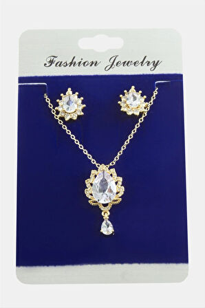 Oval Zirkon Taşlı Set Kolye