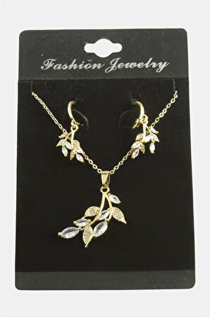 Yaprak Zirkon Taşlı Set Kolye