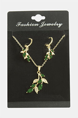 Yaprak Zirkon Taşlı Set Kolye