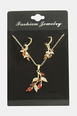 Yaprak Zirkon Taşlı Set Kolye
