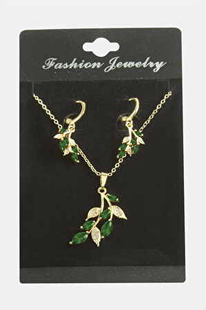 Yaprak Zirkon Taşlı Set Kolye