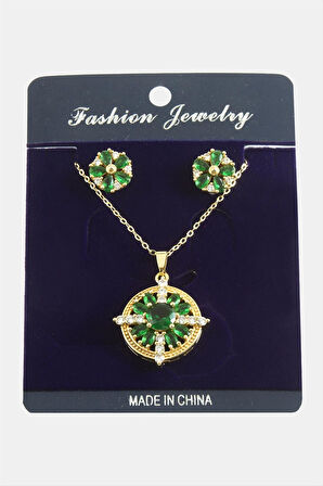 Çiçek Zirkon Taşlı Set Kolye