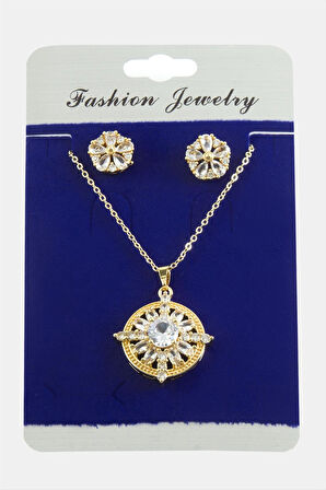 Çiçek Zirkon Taşlı Set Kolye
