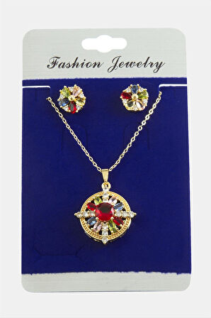 Çiçek Zirkon Taşlı Set Kolye