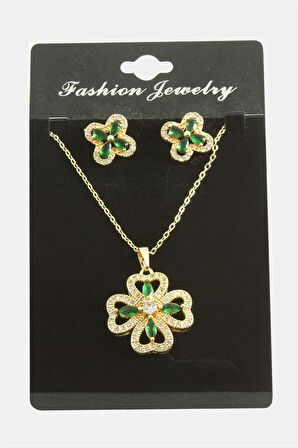 Çiçek Zirkon Taşlı Set Kolye