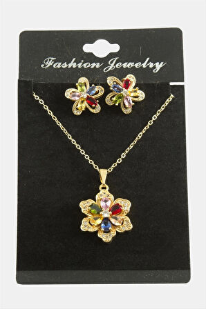 Papatya Zirkon Taşlı Set Kolye