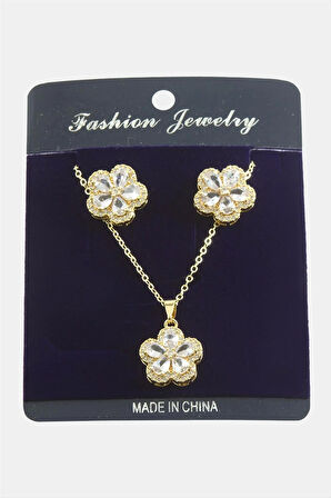 Çiçek Zirkon Taşlı Set Kolye