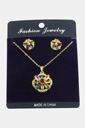 Çiçek Zirkon Taşlı Set Kolye